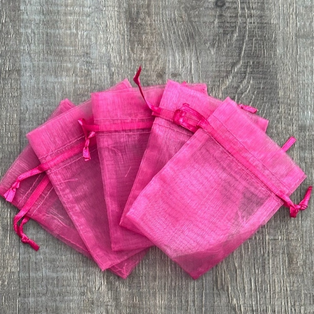 New Set of 6 Small Magenta Pink Organza Drawstring Gift Bags